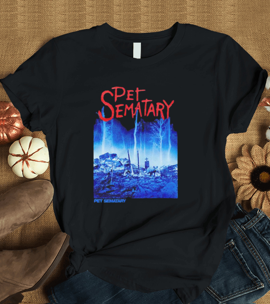 Pet Sematary Haunted Burial Ground Blue Forest Scene With Gravemarkers T-Shirt