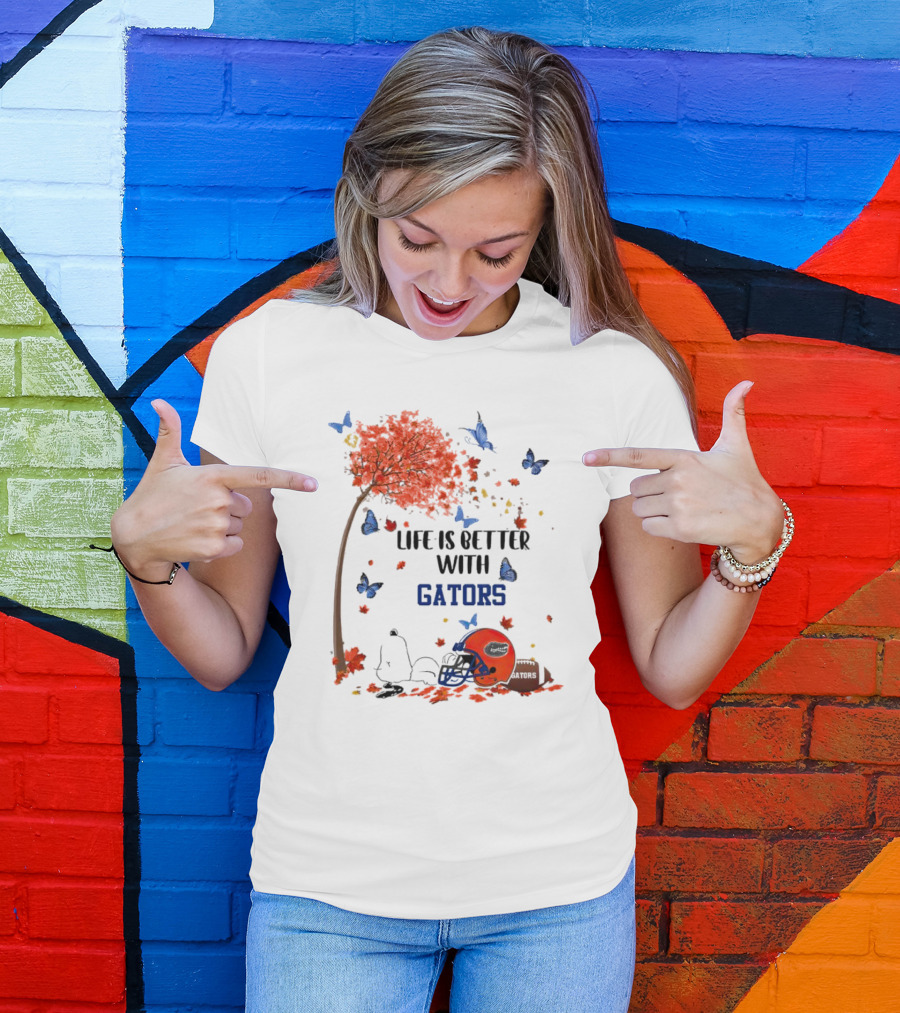 Life Is Better With Gators Snoopy Fall Leaves And Butterflies T-Shirt