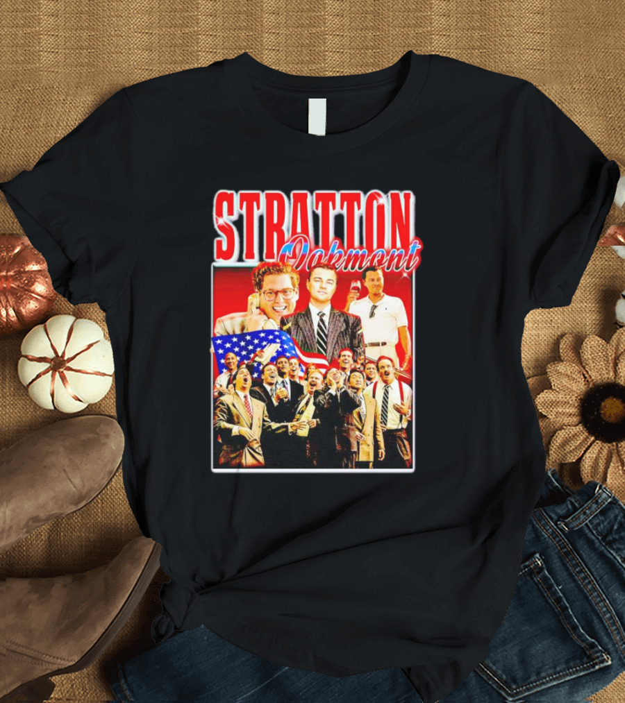 Stratton Oakmont Wall Street Patriotic Collage Scene T-Shirt