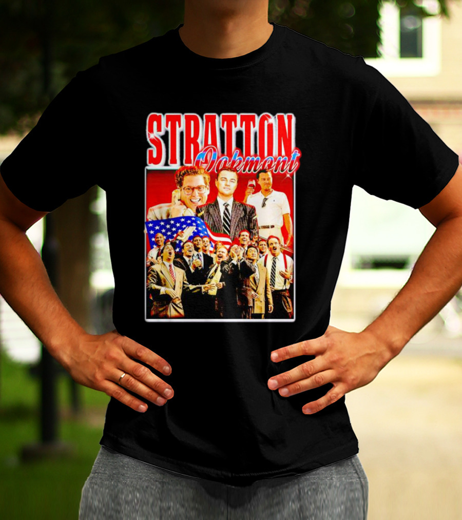 Stratton Oakmont Wall Street Patriotic Collage Scene T-Shirt