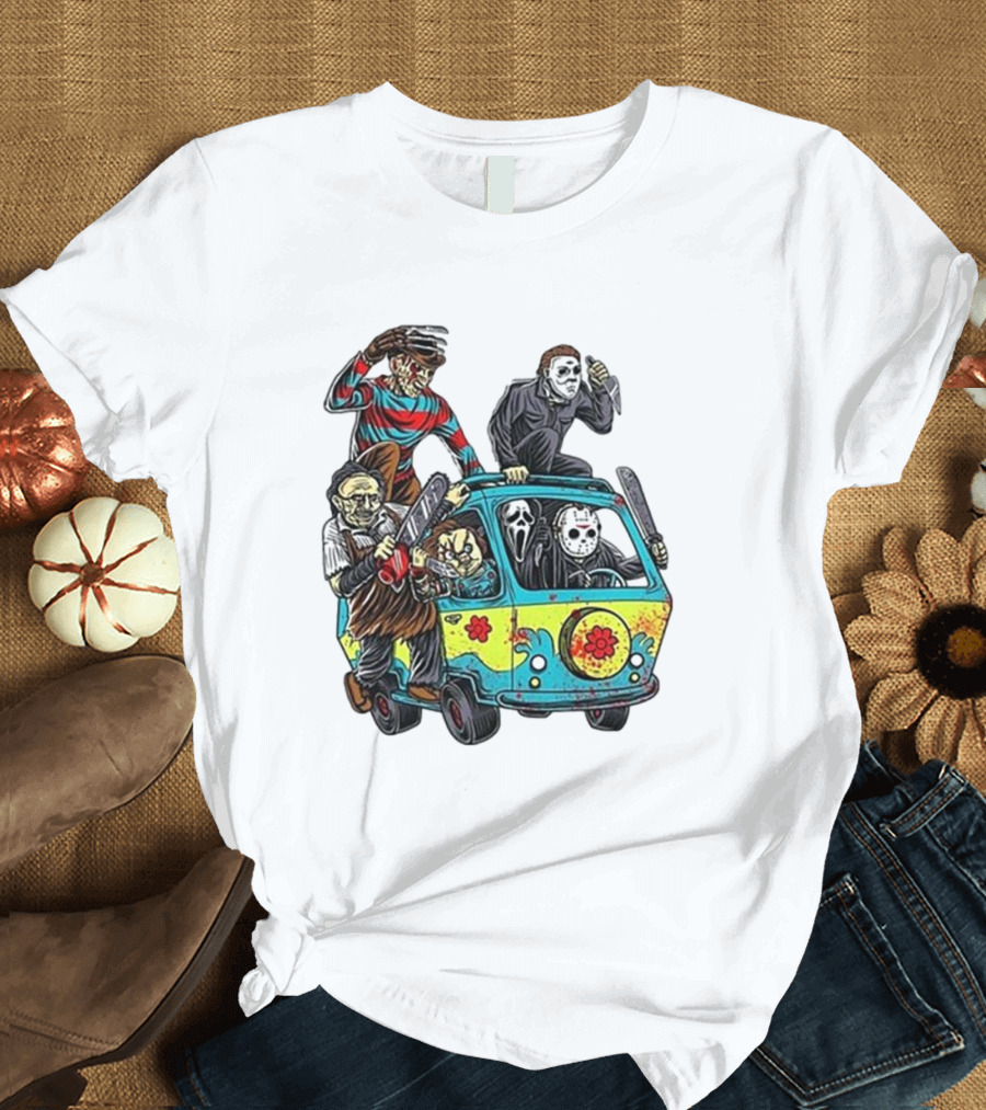 Horror Movie Characters Spooky Van Halloween Adventure T-Shirt