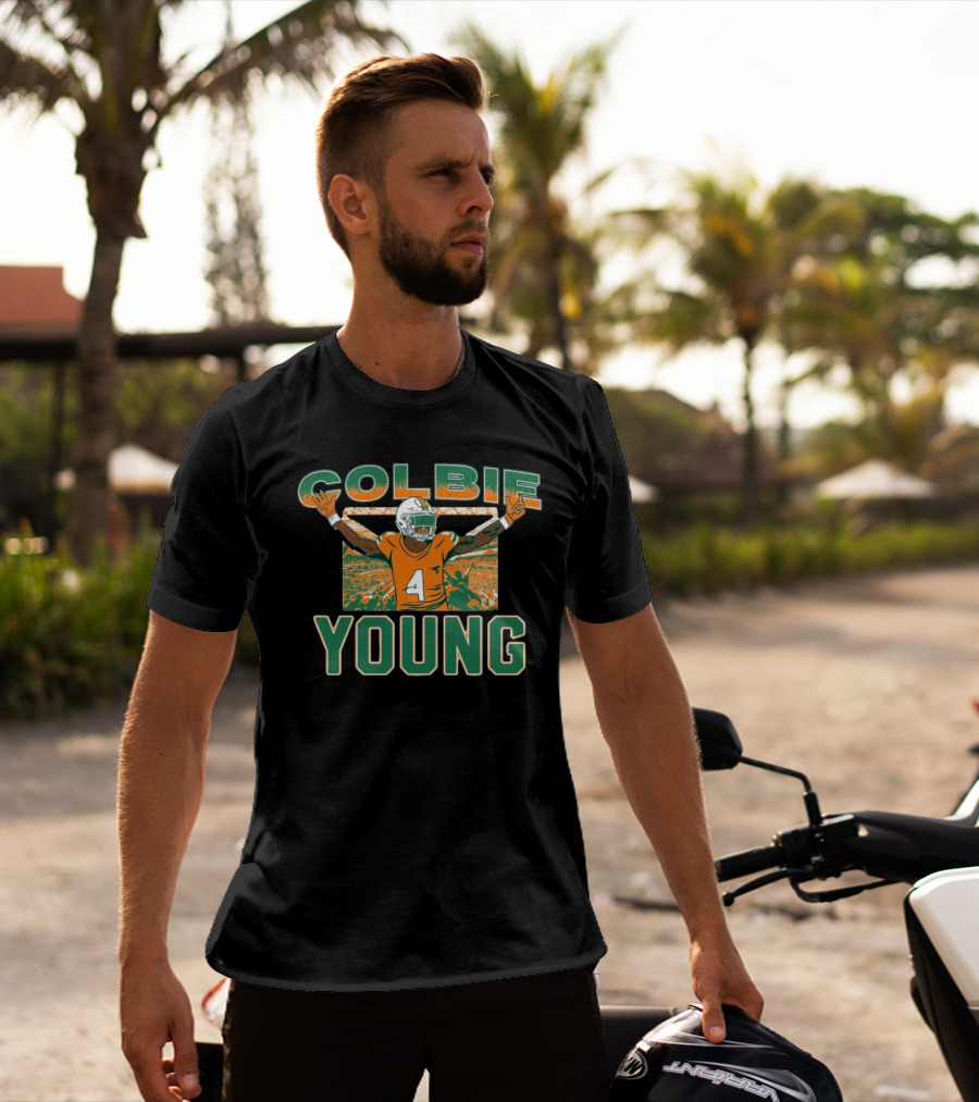 Colbie Young Number 4 Miami Hurricanes Football T-Shirt