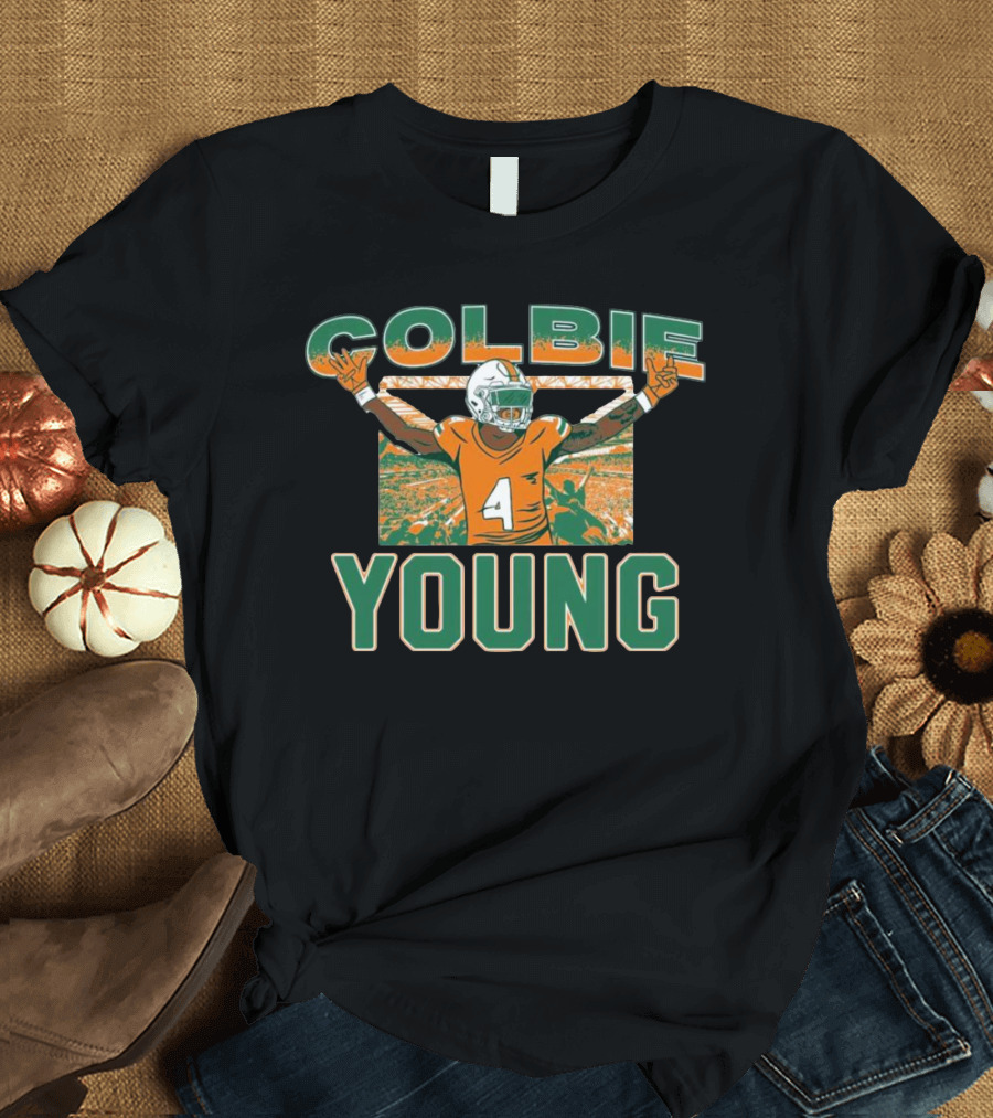 Colbie Young Number 4 Miami Hurricanes Football T-Shirt