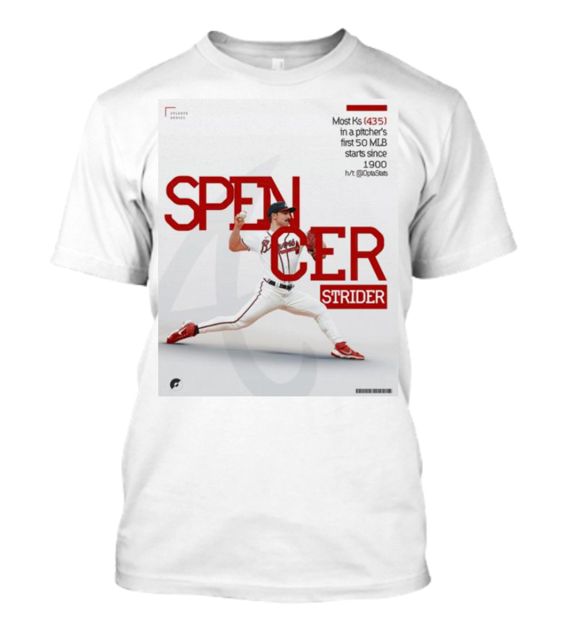 Spencer Strider Atlanta Braves Most Ks 435 In First 50 MLB Starts Since 1900 T-Shirt