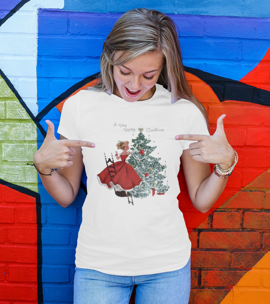 A Very Merry Christmas Girl Trimming The Christmas Tree T-Shirt