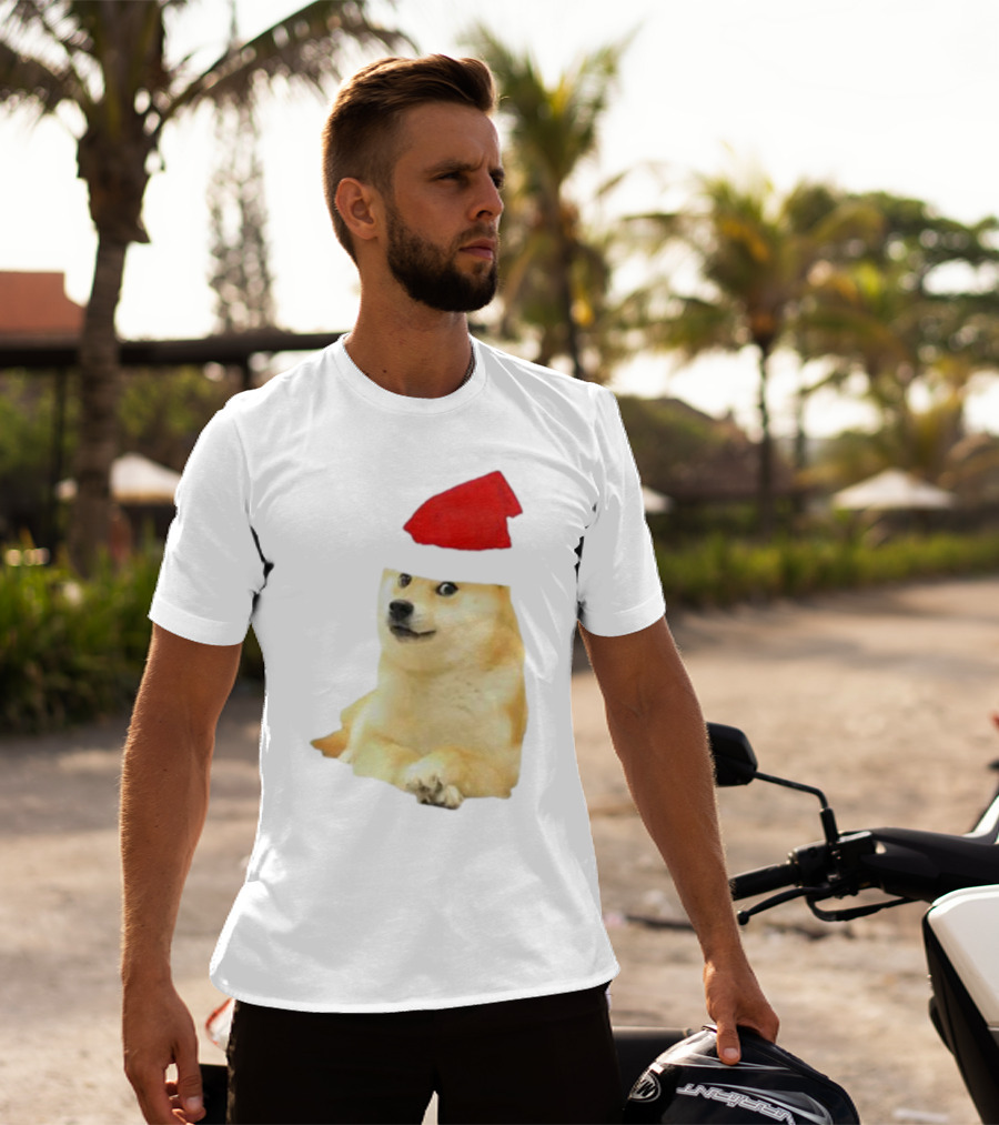 Dogecoin Christmas Santa Hat Meme T-Shirt