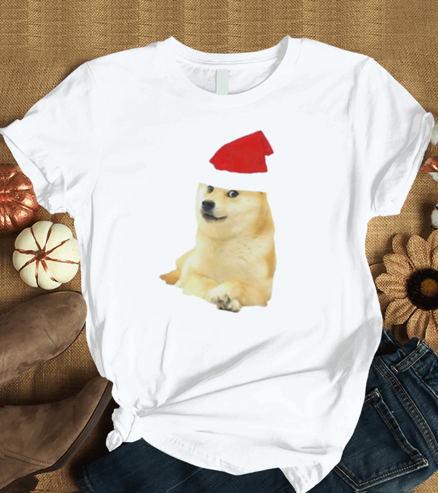 Dogecoin Christmas Santa Hat Meme T-Shirt