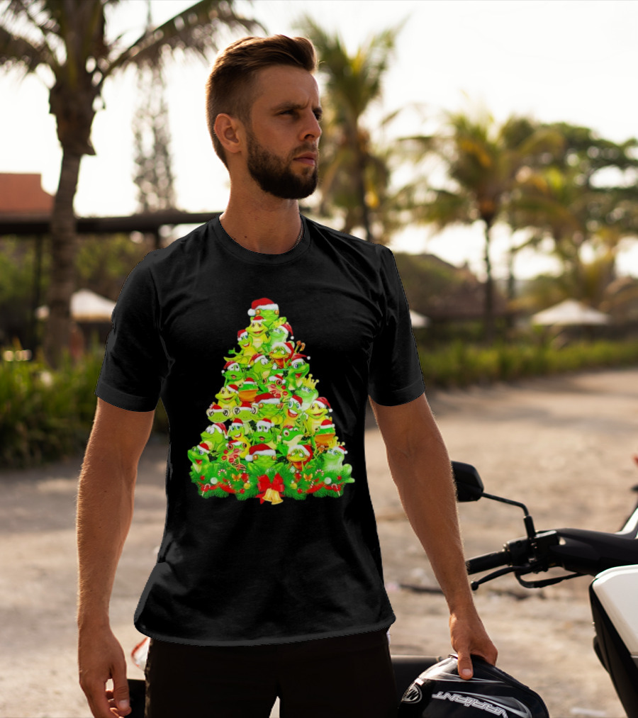 Frogs With Santa Hats Christmas Tree Holiday T-Shirt