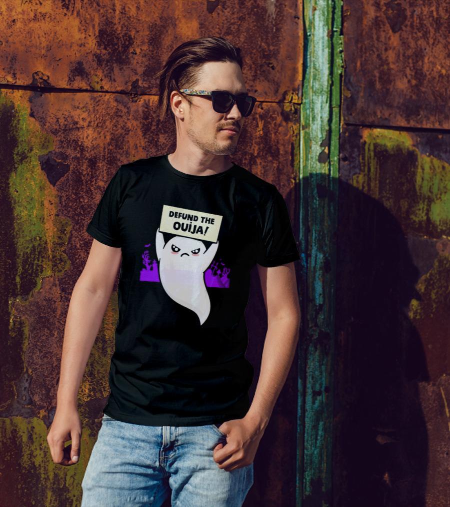 Defund The Ouija Angry Ghost Protest With Graveyard Background T-Shirt