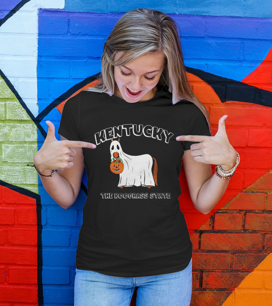 Kentucky Halloween Ghost Horse With Pumpkin Boograss State T-Shirt