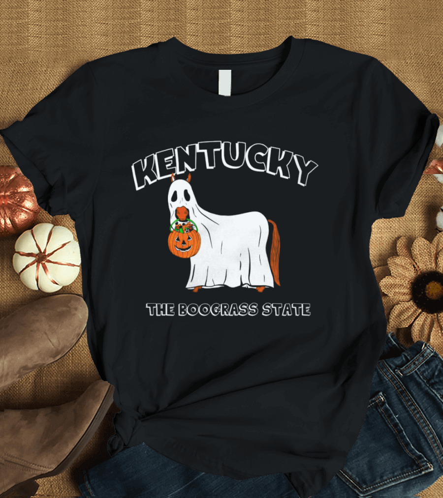 Kentucky Halloween Ghost Horse With Pumpkin Boograss State T-Shirt