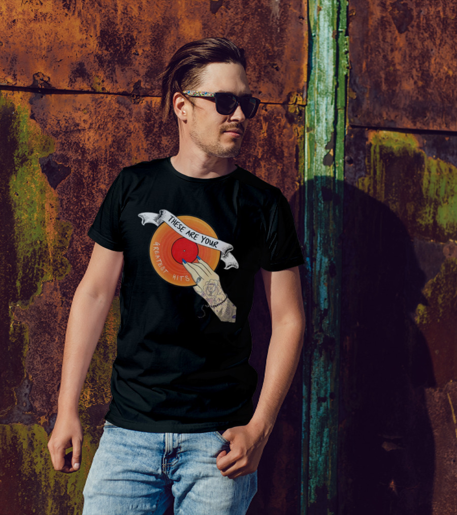 Men's Greatest Hits Vinyl Record Tattoo Hand T-Shirt