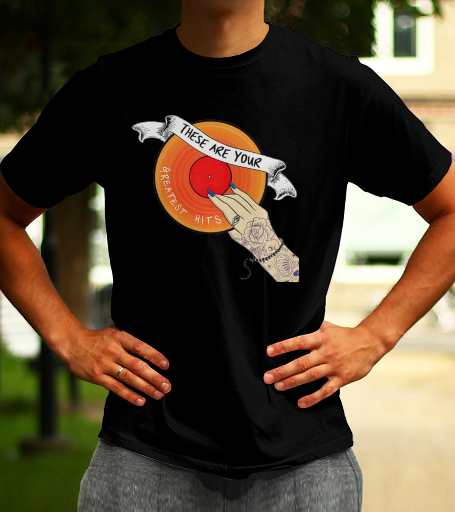 Men's Greatest Hits Vinyl Record Tattoo Hand T-Shirt