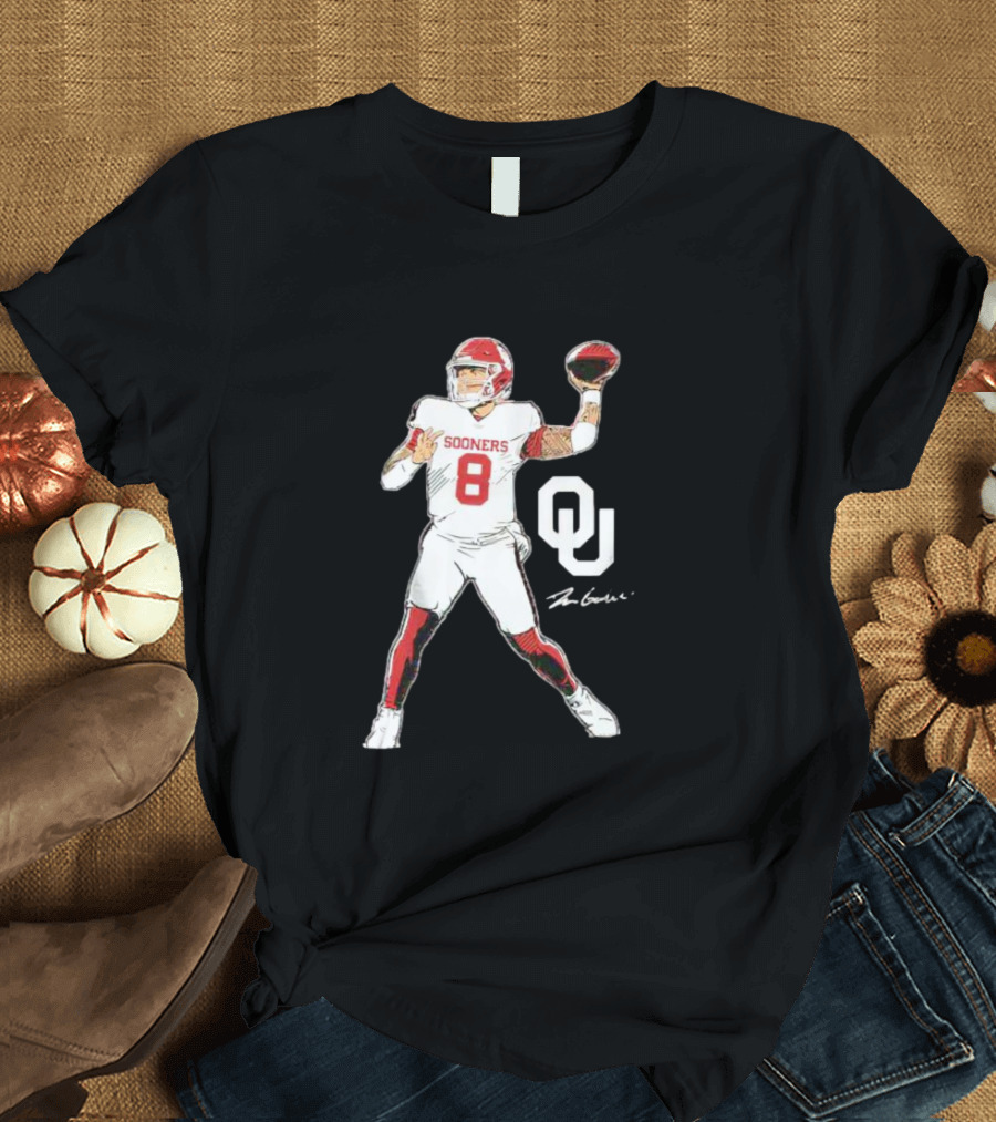 Oklahoma Sooners Football Dillon Gabriel Number 8 Superstar Pose Signature OU T-Shirt