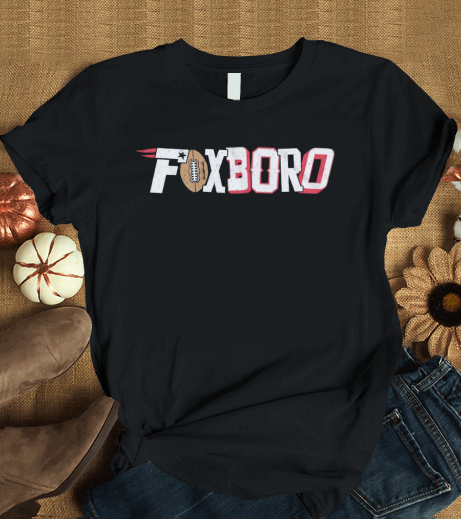Foxboro Patriots Football Text Logo With Leather Football And Star T-Shirt