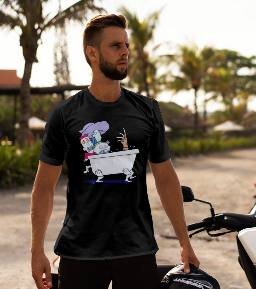 Halloween Scary Bathtub Cartoon Skeletons And Claw Hand T-Shirt