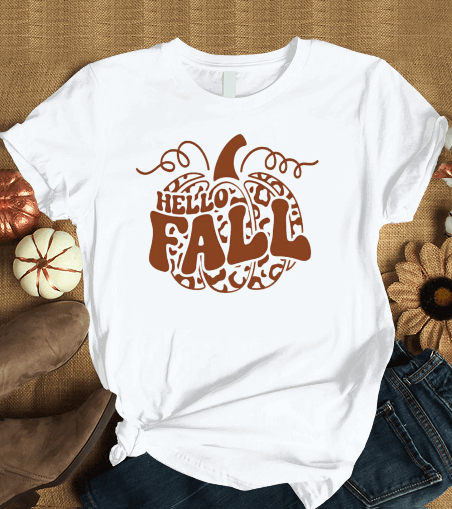 Hello Fall Leopard Pumpkin T-Shirt