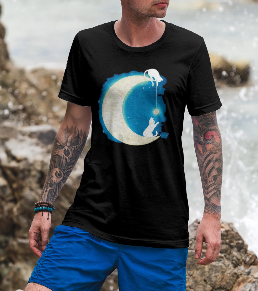 Moon Cat Playful Journey Celestial Light T-Shirt