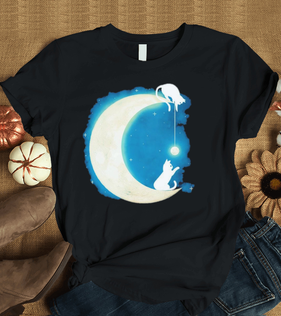Moon Cat Playful Journey Celestial Light T-Shirt