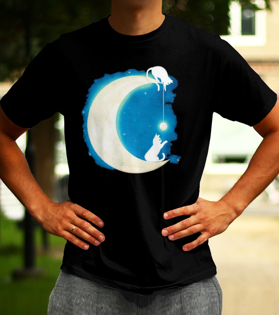 Moon Cat Playful Journey Celestial Light T-Shirt