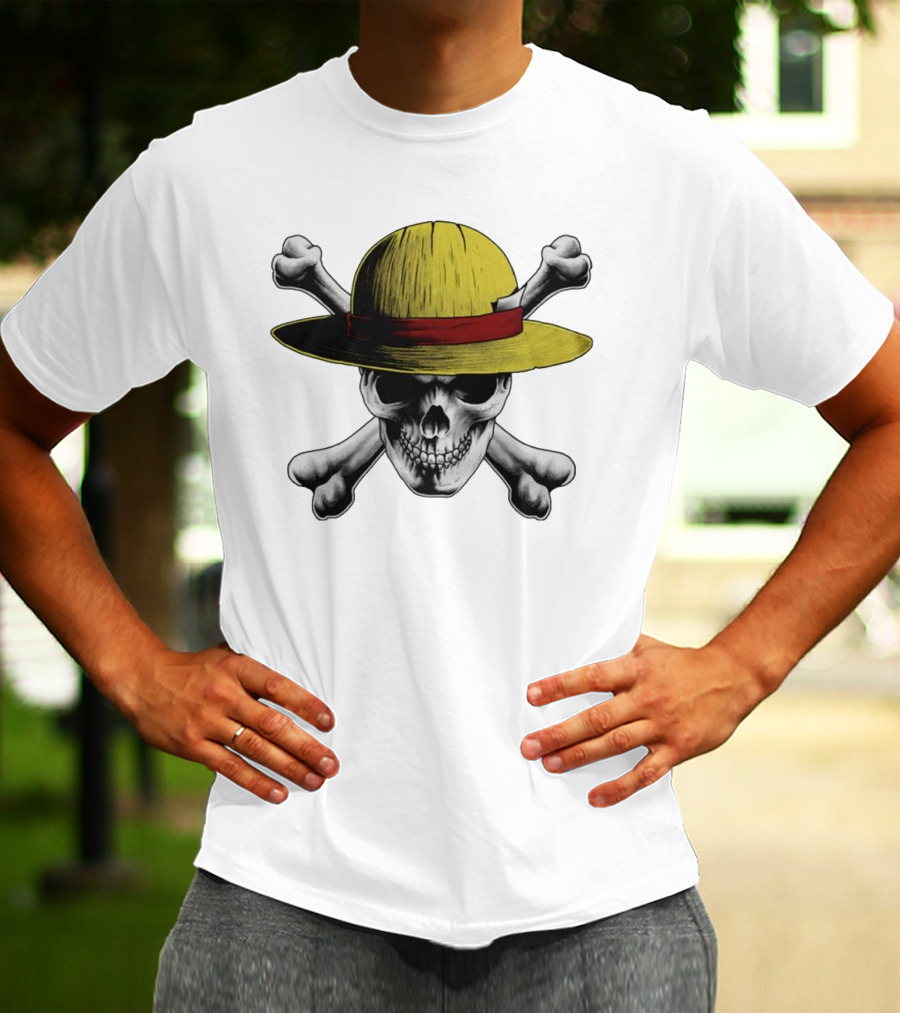 Straw Hat Jolly Roger Pirate Skull And Crossbones T-Shirt