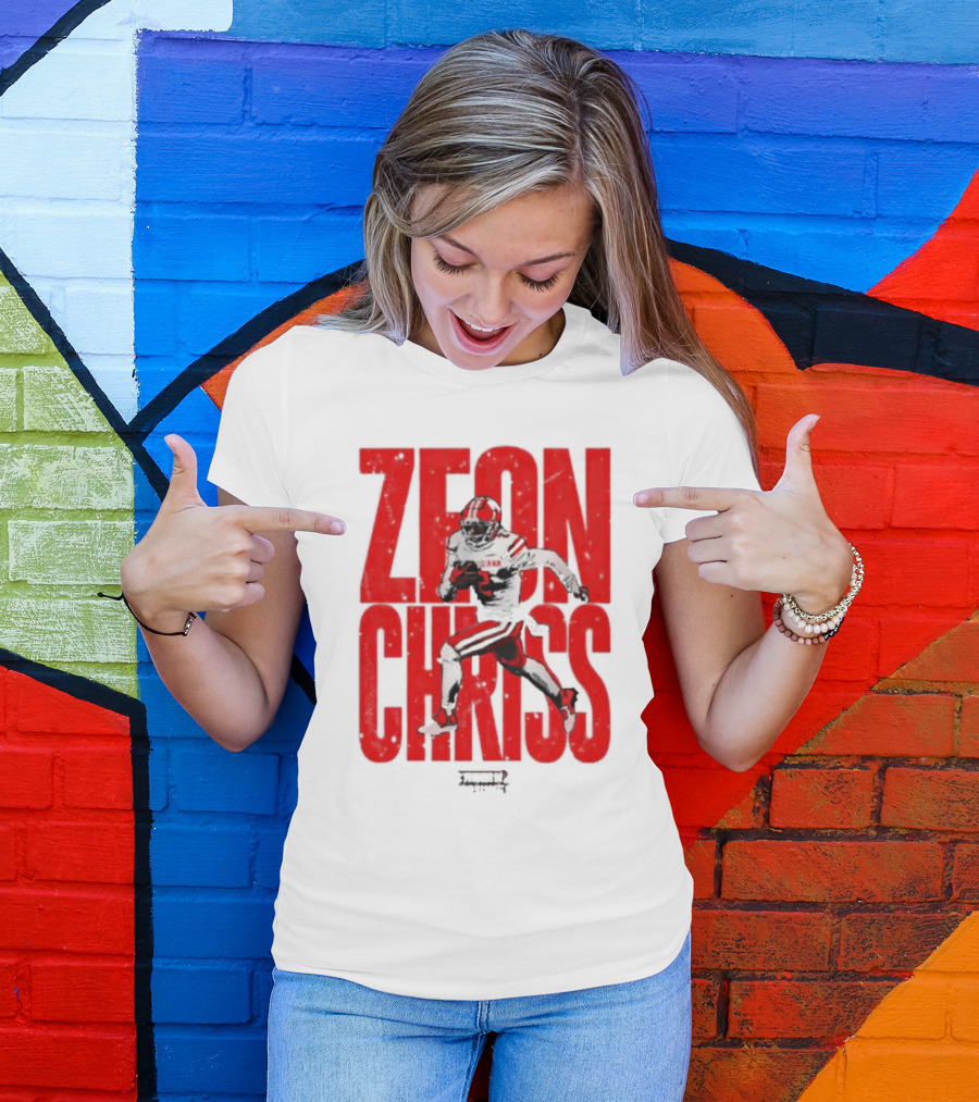 Zeon Chriss Football Caricature In Red Text And Black T-Shirt