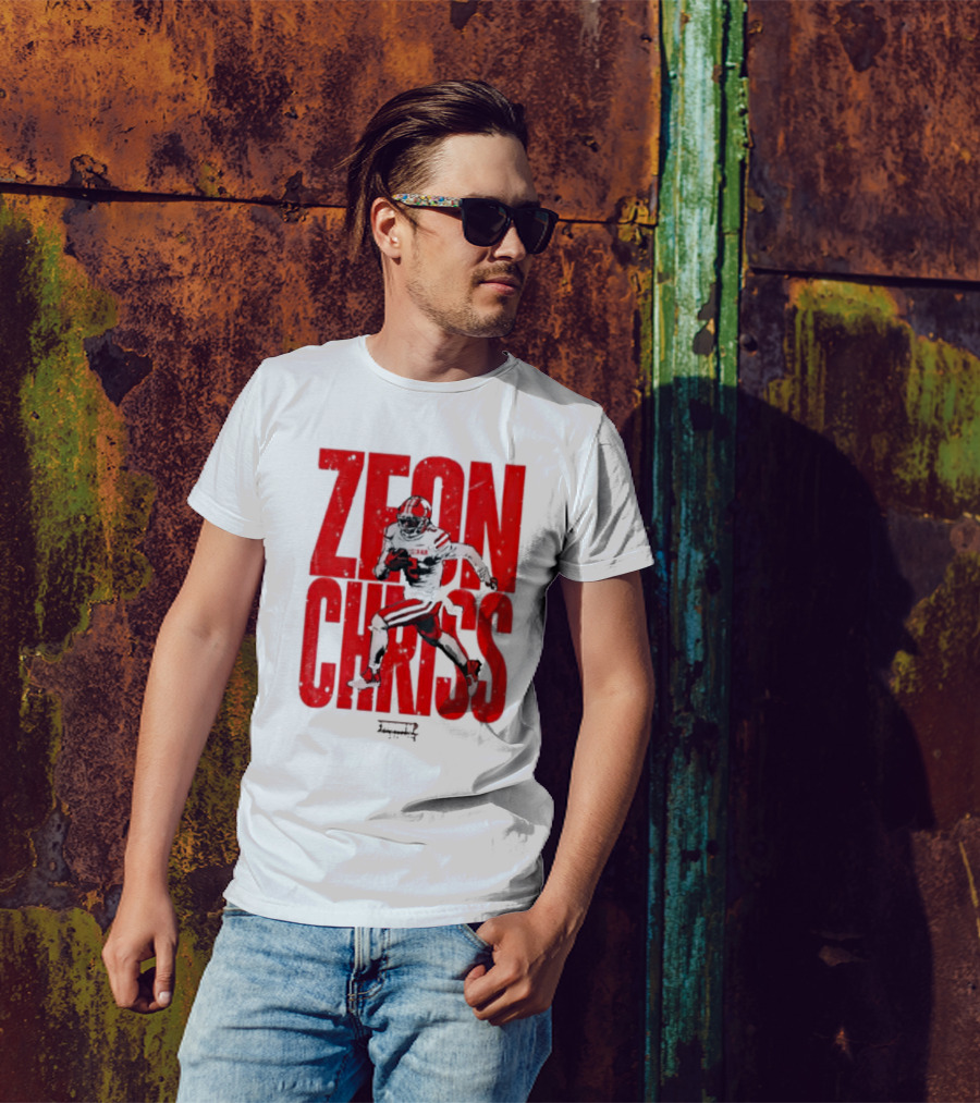 Zeon Chriss Football Caricature In Red Text And Black T-Shirt