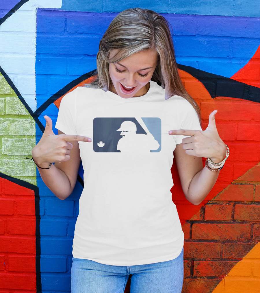 BlueJays Schneider Stache Batter Silhouette With Maple Leaf T-Shirt
