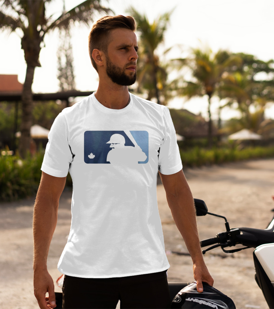 BlueJays Schneider Stache Batter Silhouette With Maple Leaf T-Shirt