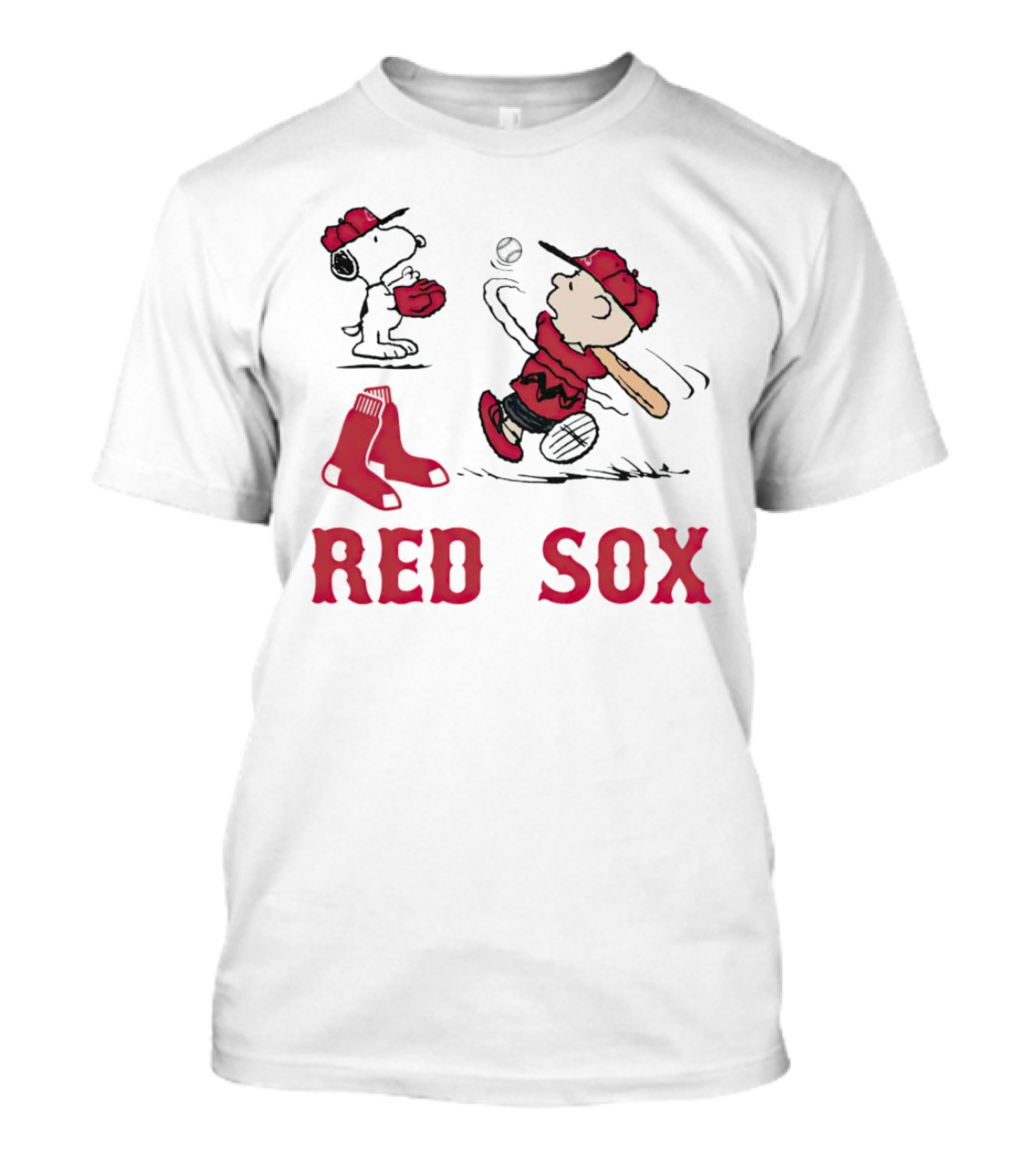 Charlie Brown Snoopy Boston Red Sox Baseball Play Peanuts Characters T-Shirt