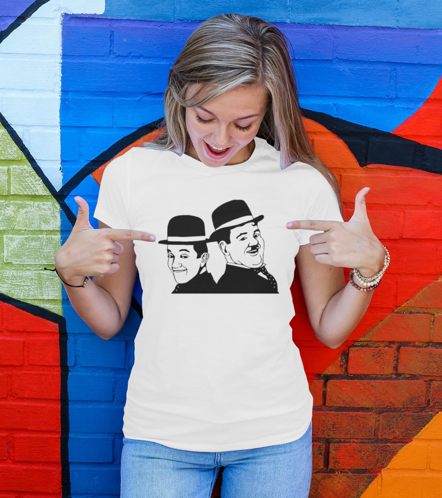 Laurel And Hardy Classic Film Comedy Duo Drawing T-Shirt