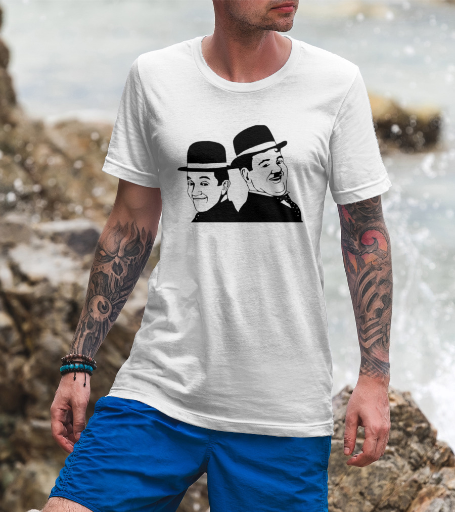 Laurel And Hardy Classic Film Comedy Duo Drawing T-Shirt