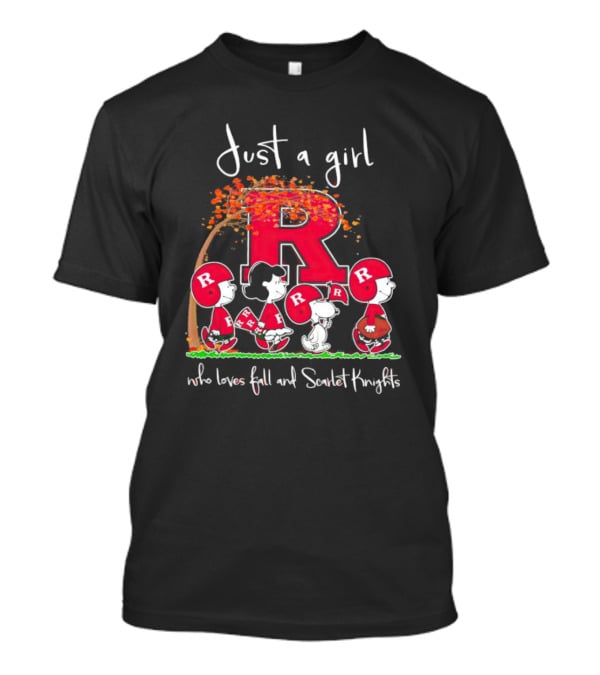 Just A Girl Who Loves Fall And Scarlet Knights Rutgers Peanuts Characters T-Shirt