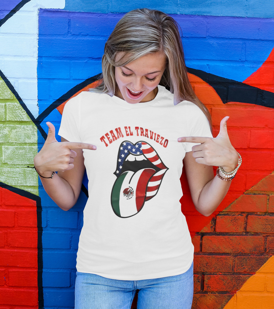 Team El Traviezo American Flag Lips Mexican Flag Tongue T-Shirt