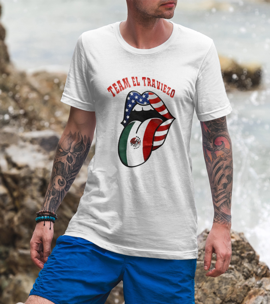 Team El Traviezo American Flag Lips Mexican Flag Tongue T-Shirt