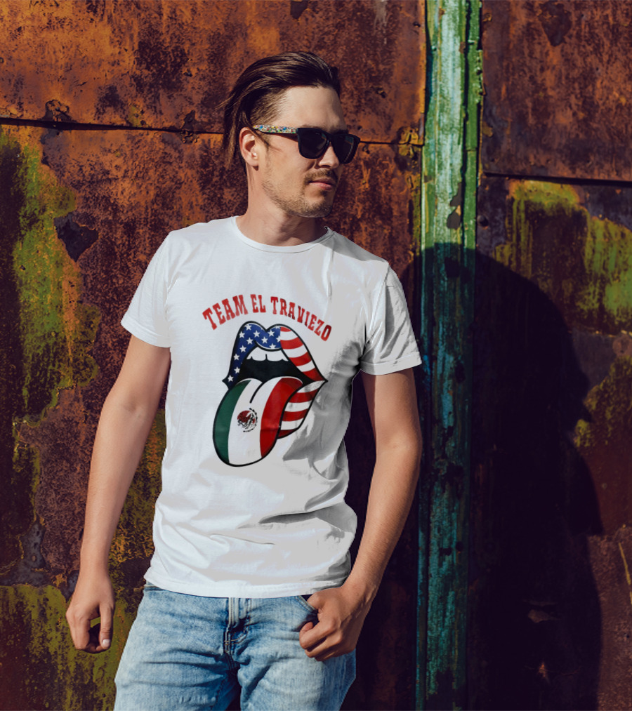 Team El Traviezo American Flag Lips Mexican Flag Tongue T-Shirt