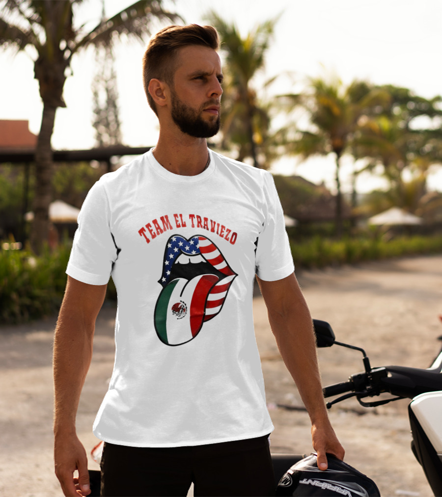 Team El Traviezo American Flag Lips Mexican Flag Tongue T-Shirt