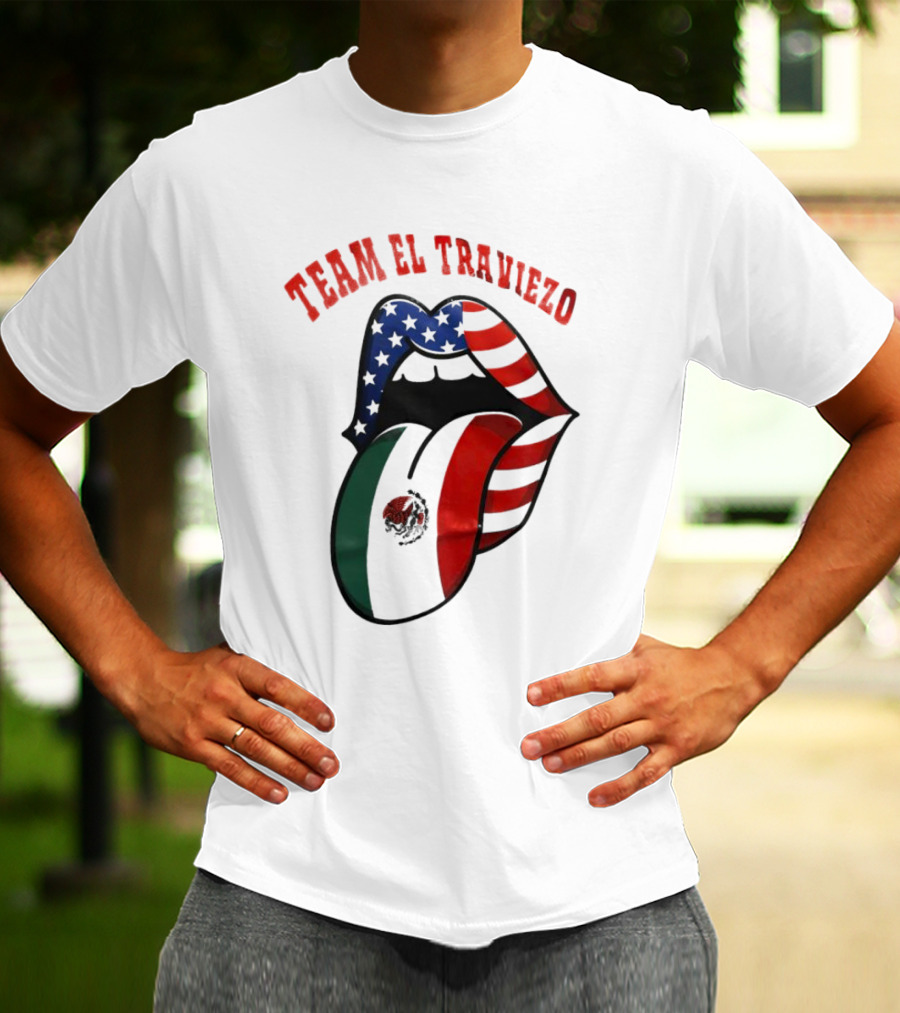Team El Traviezo American Flag Lips Mexican Flag Tongue T-Shirt