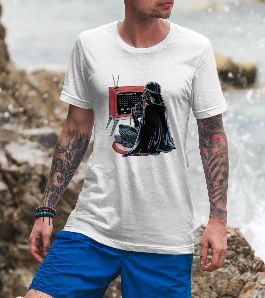 Darth Vader Playing Space Invaders Retro Gaming Scene T-Shirt