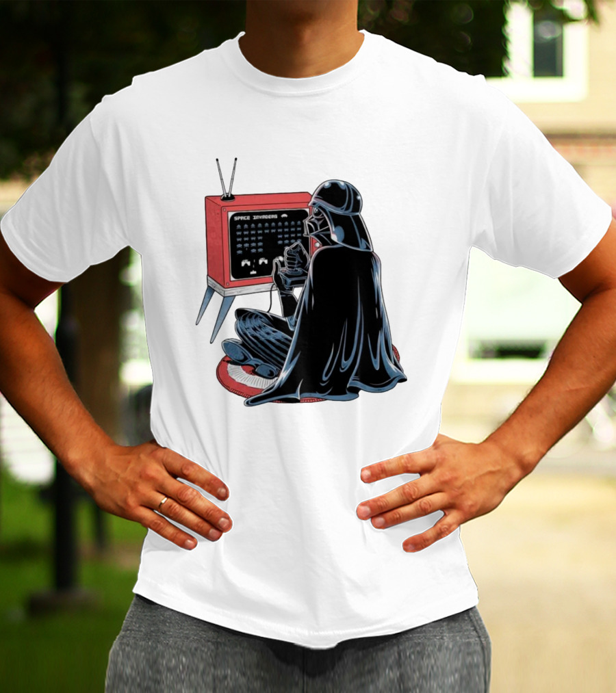 Darth Vader Playing Space Invaders Retro Gaming Scene T-Shirt