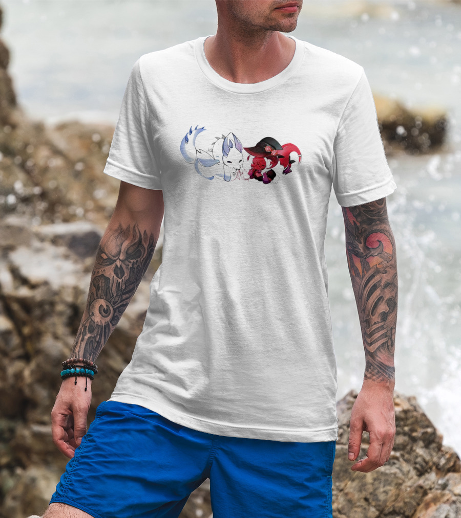 Dragon Love Kawaii Kitsune And Kitsune Witch Duo T-Shirt