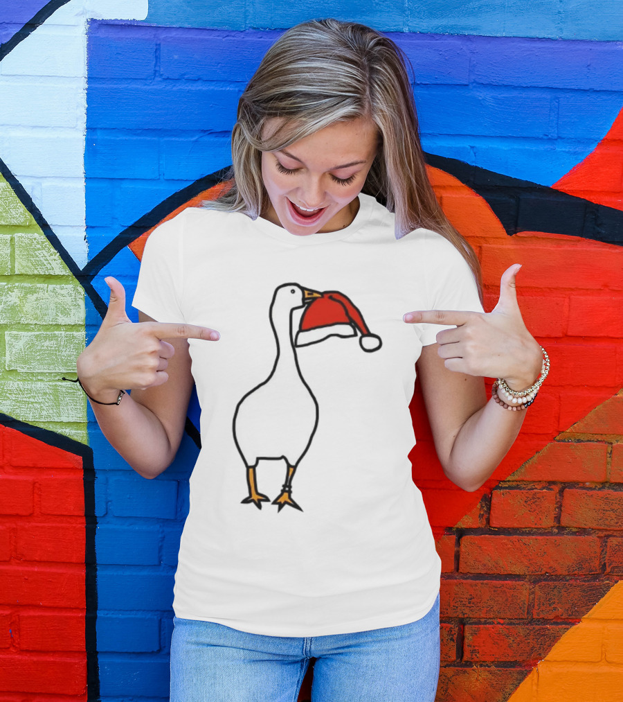 Happy Merry Christmas Santa Hat White Goose Steals T-Shirt