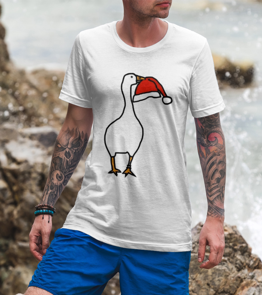 Happy Merry Christmas Santa Hat White Goose Steals T-Shirt