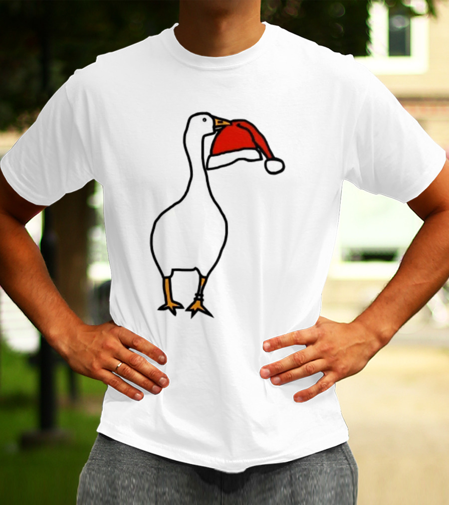 Happy Merry Christmas Santa Hat White Goose Steals T-Shirt