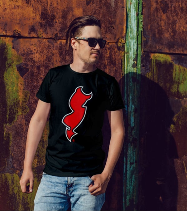 NJ Devils Inspired Red Silhouette Tail T-Shirt
