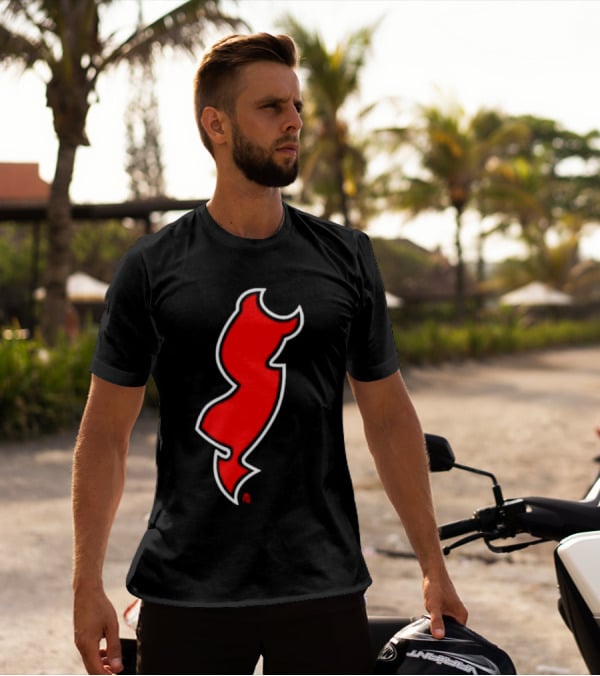 NJ Devils Inspired Red Silhouette Tail T-Shirt