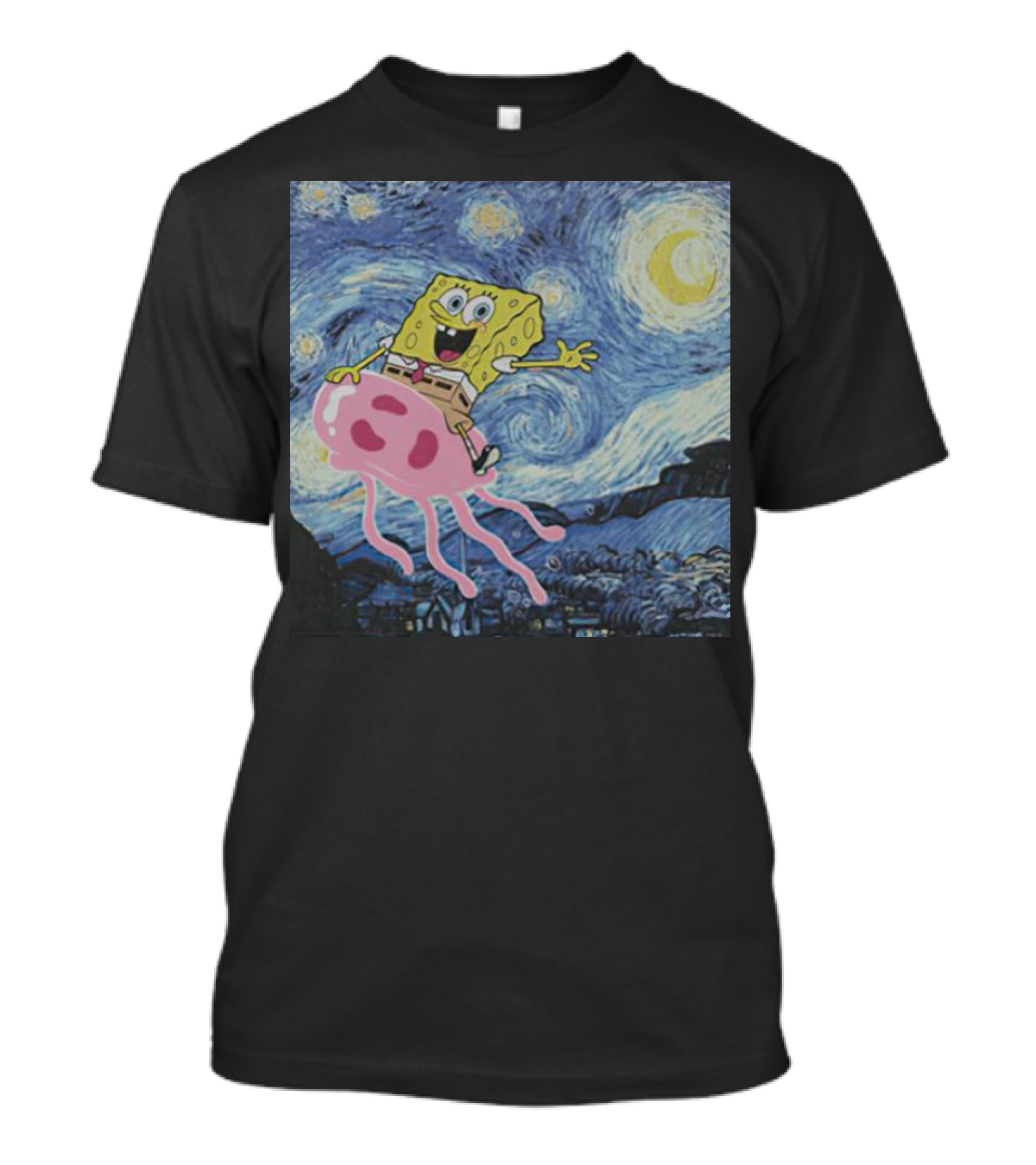 SpongeBob SquarePants Jellyfishing Van Gogh Starry Night Crossover T-Shirt