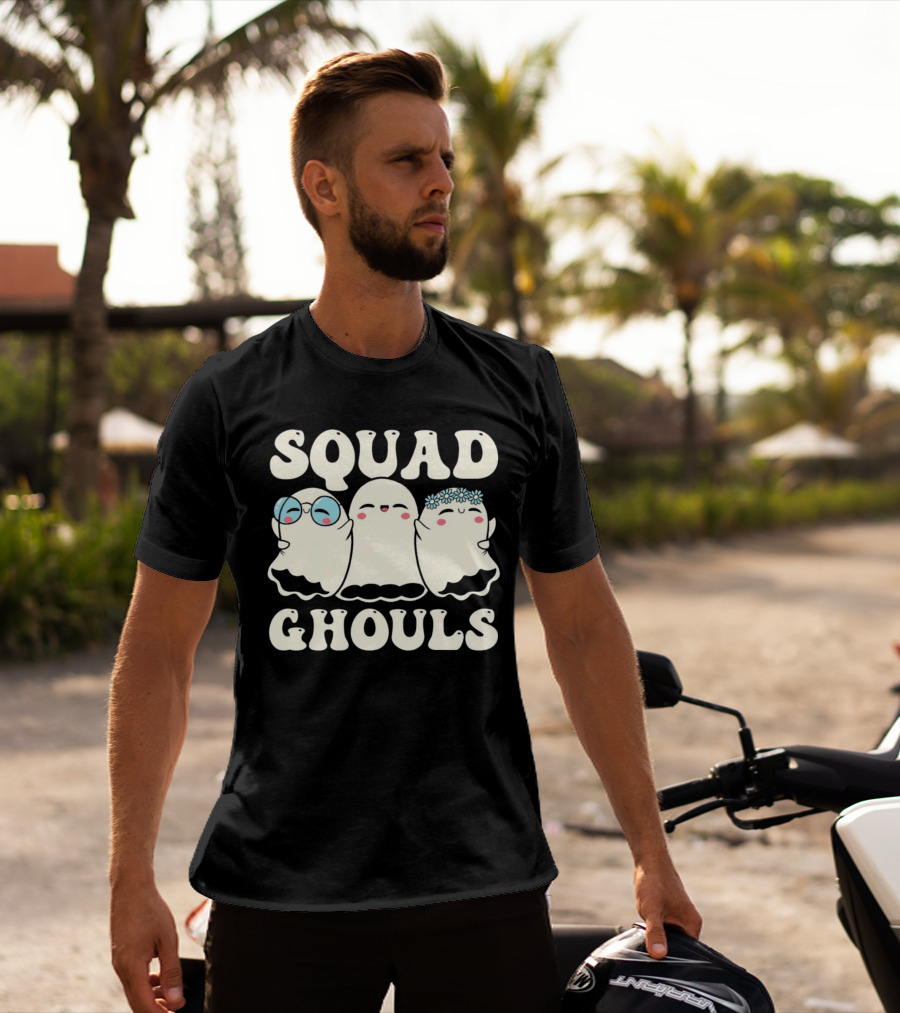 Squad Ghouls Halloween Cute Ghosts With Glasses And Flowers T-Shirt