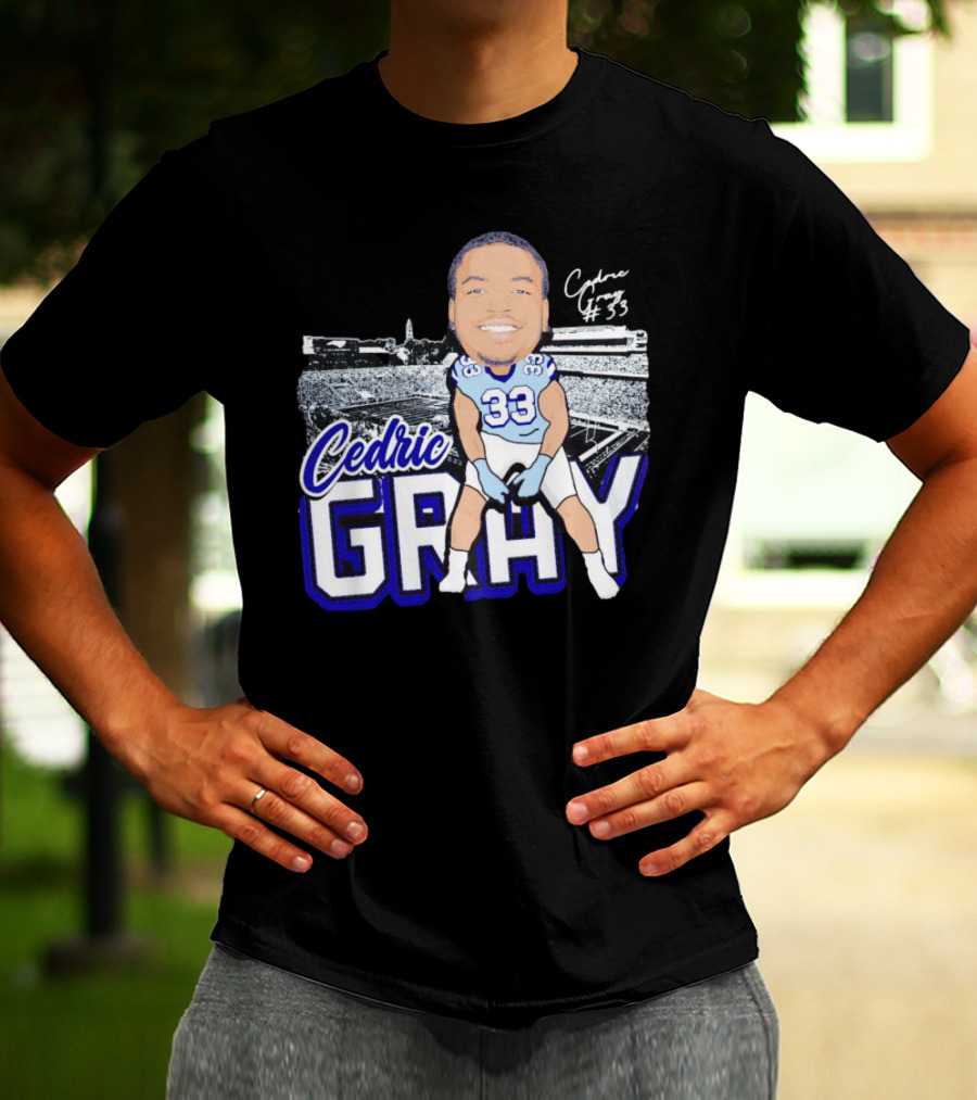 Cedric Gray #33 Caricature Football Stadium Signature T-Shirt