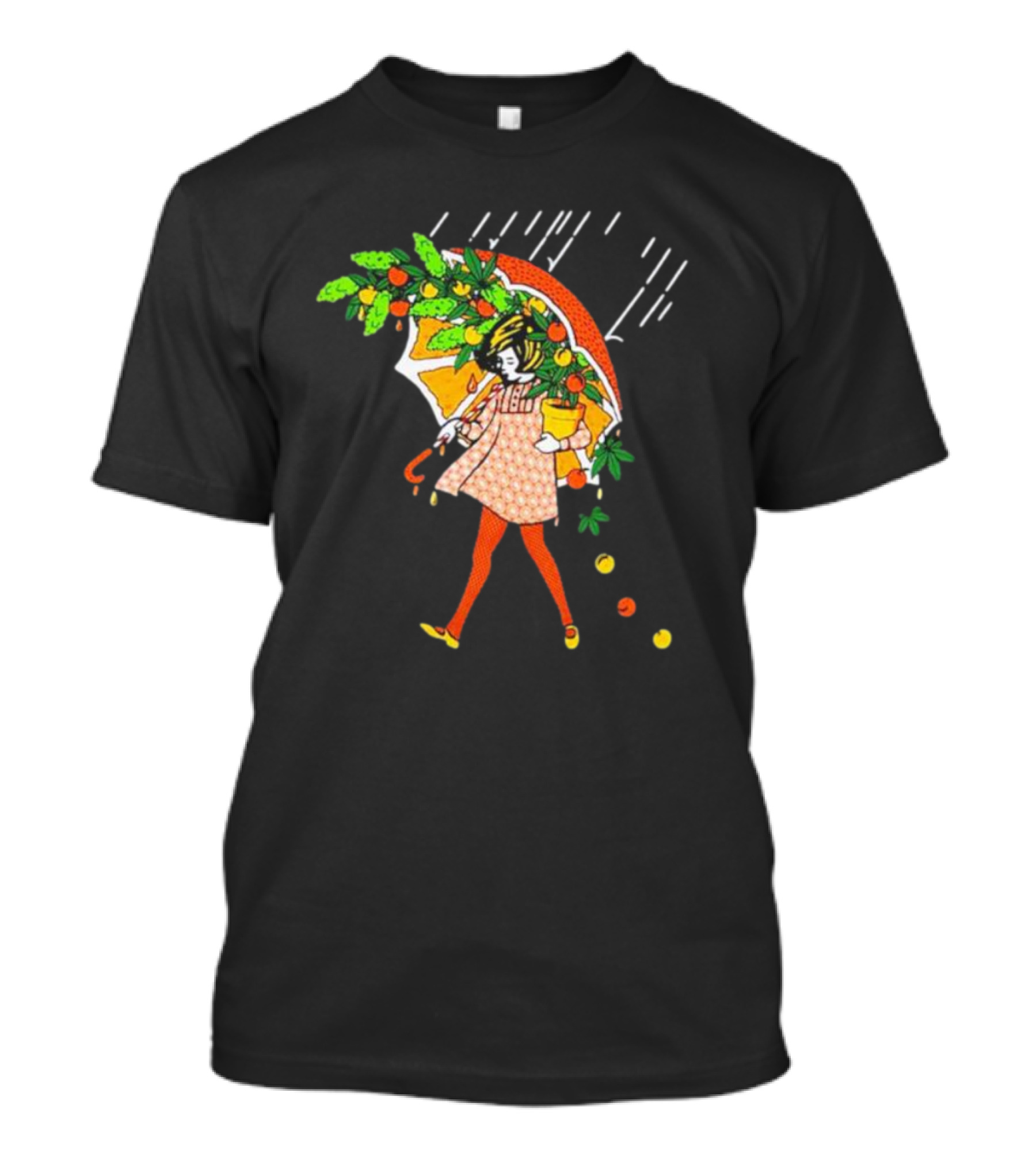 Citrus Terp Girl With Umbrella And Falling Fruit T-Shirt